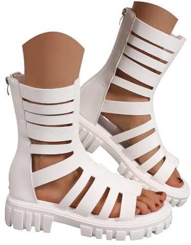 Sandalias Mujer CuñA Sandalias de verano para mujer con suela gruesa y diseño calado, estilo plataforma de caña alta, transpirables y que aumentan la altura los dedos.