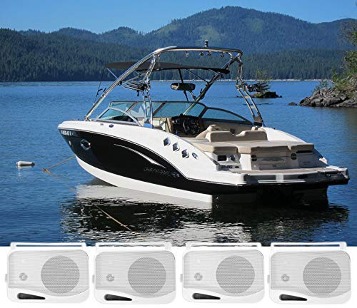 Rockville HP4S-8 4-in 360W Peak / 120W RMS Outdoor/Indoor Speakers, 8 Ohm, IPX44 Weather-Resistant, Swivel Brackets, Removable Paintable Grills, for Patio and Boat Use, 4-piece