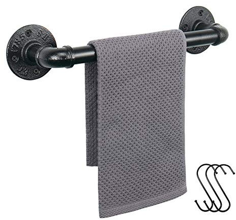 Jeasor Porte-Serviettes Robuste en Tuyau Industriel, Fixation Murale Rustique, pour Salle de Bain (Noir, 30,5 cm)