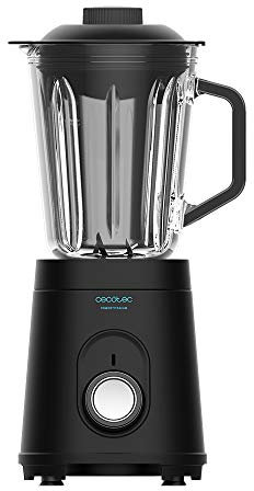 Cecotec Batidora de Vaso Power Black Titanium 1000. 1000 W, Cuerpo de Acero Inoxidable, Cuchilla de 6 Hojas con Recubrimiento de Titanio Negro, Jarra de Vidrio 1,5 L, 5 Velocidades