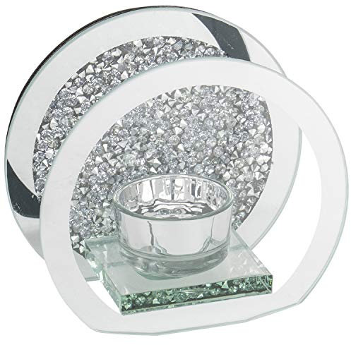 Round Crushed Diamond Tea Light Candle Holder Crystal Sparkle Bling Silver Mirror Glass Candle Holder With Walls