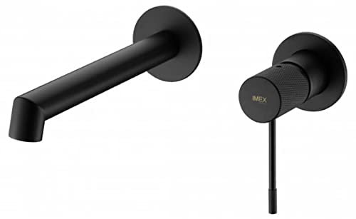 IMEX - Grifo lavabo empotrado - Monomando grifo de baño con sistema de montaje en pared, kit para montaje final Serie Line Negro Mate - GLD038/NG