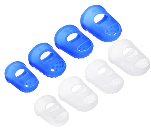 PATIKIL Gummi fingerspetsar, 16-pack silikon tumfingertoppsskydd dynor fingerborg för gitarrspel kontor räkning sömnad, klar, blå 4 storlekar