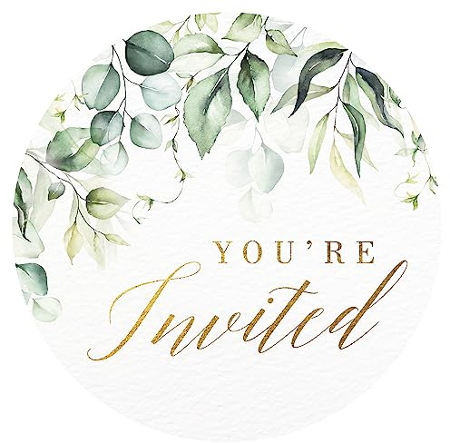 Mobiusea Creation Greenery Wedding Invitation Stickers | 1.4 inch | Gold Foil | 108pcs Waterproof Envelope Stickers for Bridal Shower, Birthday, Baby Shower and Party