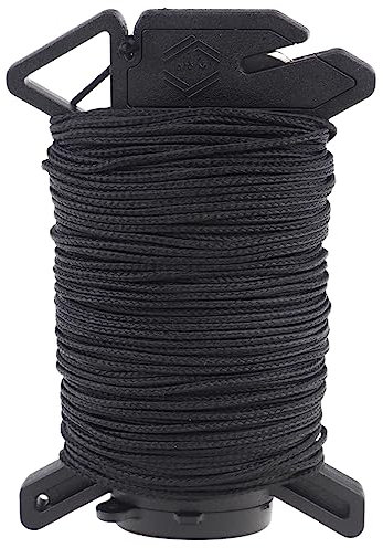 Atwood Rope Ready Rope™ Micro Cord Dispenser 125ft 100lb Test, Camping Gear Survival Tool, Built in Storage, Cutting Blade, Cord Grip, Gear Loop, Made in USA (Black)