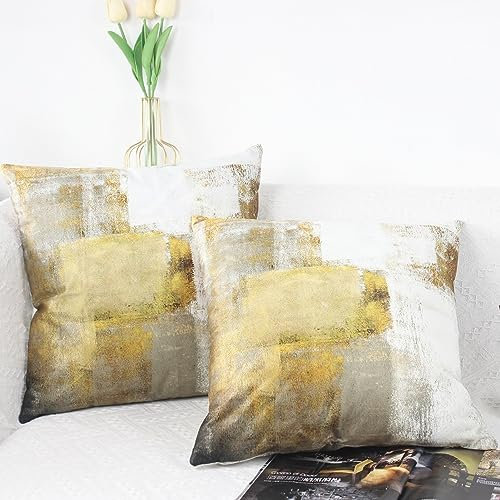 OYIMUA Samt Kissenbezug 45x45 2er Set Senfgelb Deko Kissenbezüge Weich Aesthetic Kissenhülle Landhausstil Dekokissen Kuschelkissen Modern Sofa Kissen Couchkissen Zierkissen