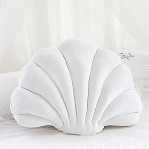 Almohadas de concha, almohadas decorativas en forma de concha, bonita almohada de almeja para sofá, cama, silla, hogar, sala de estar, dormitorio, oficina, cojín de suelo (13 x 10 pulgadas) (blanco)