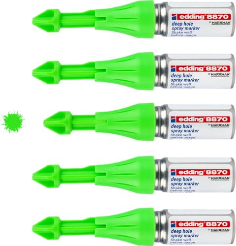 edding 8870 Marqueur spray zone inaccessible Marxman - 5 marqueurs - vert fluorescent - marquage de trous de forage - jusqu'à 50 mm de profondeur - peinture à la craie fluorescente