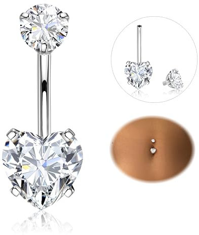 Diamday Bauchnabelpiercing 316L Chirurgenstahl Piercing Bauchnabel Ring CZ Bauchnabelpiercing Silber 14G Bauchpiercing Barbell Lang Nabel Bars Nabelring Piercing für Damen 8/10/12/14/16mm Stablänge