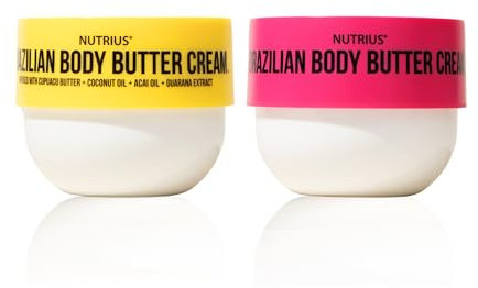 Nutrius Brazilian Body Butter Cream Twin Pack, Coco Bliss & Berry Bliss Scents, Deep Moisturizer with Cupuacu Butter, Cocoa Butter & Acai Oil, Non Greasy Hydrating Body Cream, 2 x 6 oz