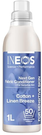 INEOS Next- Gen Long Lasting Fabric Conditioner Cotton + Linen Breeze (50 Washes), Plant Powered, Odour Removal, Softens + Protects