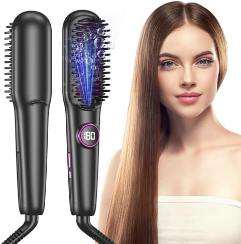 Unipampa Glättbürste Keramik, Professioneller Glätteisen & Haarbürste, Haarglätter Bürste 9 Temperaturen, Ionen Haarglätterbürste, Schnelles Aufheizen, 140-220℃, LCD-Display, Anti-Verbrühungs