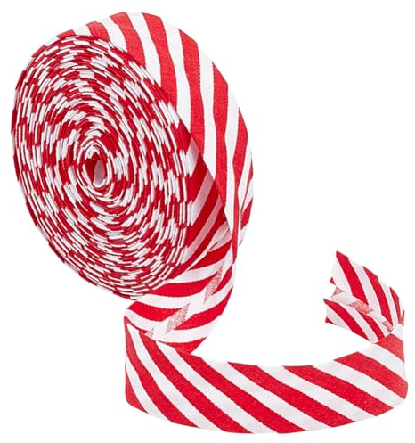 BENECREAT 10 m Biais à Rayures Rouges et Blanc Ruban Rayé de Noël de 21mm de Large en Polyester Sergé pour Couture de Vêtements Passepoil Matelassage