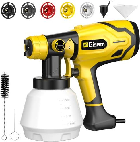 Pulverizador de Pintura,800W HVLP pulverizador de Pintura para la Pintura de la Pared con 3m de Cable de alimentación,Envase de 1000 ml, 5 boquillas de Cobre/3 Tipos de pulverización,para Vallas