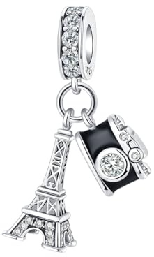 BIZK Charms Argent Sterling 925 Femmes Bijoux Pendentifs Compatible pour Bracelets Collier pour Les Mères, Les Amis, Les Amoureux (Tour Eiffel et Appareil Photo)