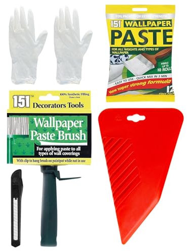Wallpaper Paste Kit - Set Includes 10 Roll Adhesive Wallpaper Paste Kit Containing Smoother, Hanging Brush,Trimmer and Nitrile Gloves