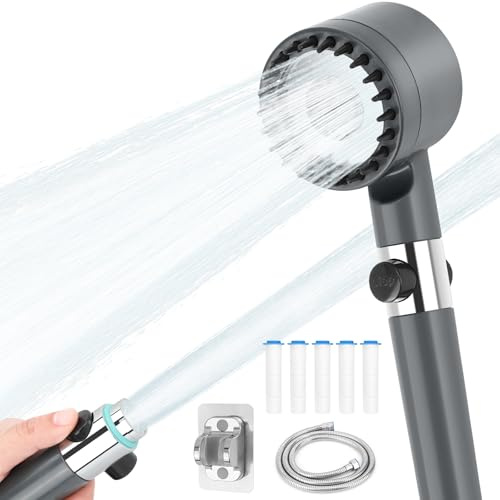 SAN LIKE Duschkopf mit Filter, Duschkopf Wassersparend mit 3+1 Strahlarten, Hochdruck Handbrause mit Filtration in 15 Schichten, Schlauch Sparduschkopf für Entfernen vom Rest-Chlor, harten Wasser