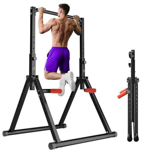 WATBKHE Power Tower Dip Station, Barra Trazioni Autoportante Barra Pieghevole per Trazioni Domestiche, multifunzione Pull Up Station Fitness Tower Attrezzo per l'allenamento della forza