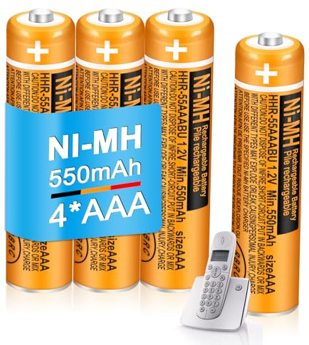 Confezione da 4 batterie ricaricabili AAA da 550 mAh 1,2 V HHR-55AAABU NI-MH per telefoni cordless BT Gigaset per uso quotidiano