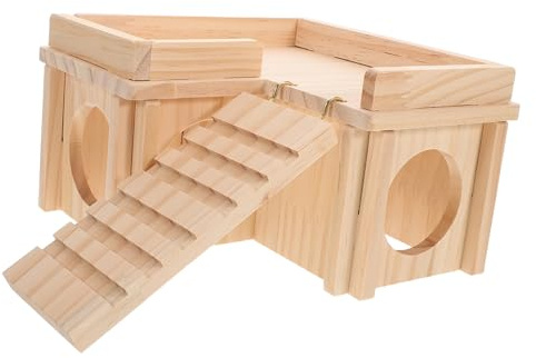 Wooden Reptile Hideaway Cave with Basking Platform and Ramp for Dragons | Natural Wood Finish, Detachable Parts, Habitat, for Cages and Small Snakes Random Style