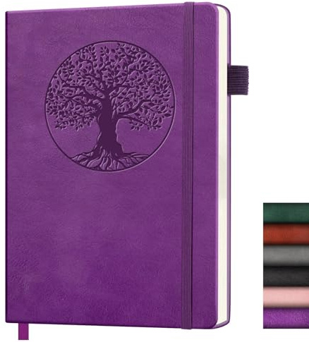Lined Journal Notebook, A5 Leather Vintage Journals for Writing, 288 Pages College Ruled Notepad for Women Men, Vegan Leather Daily Notebook for Work, School, Travel, Note Taking(Tree of Life, Purple)