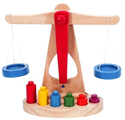 Wooden Balance Scale Toy Math Learning Weighing Scale Kid Educational Tools with 6 Weights