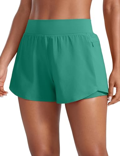 CRZ YOGA Shorts da Corsa a Doppio Strato in Vita Alta da Donna 7,62 cm 2 in 1 Verde Cascadia 40