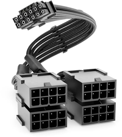 deleyCON 30cm PCIe 16pin (12+4pin) Stecker auf 4x8(6+2pin) Buchse Verlängerungskabel Grafikkarte PCI-E GPU Kabel für GeForce RTX 3090ti/4070ti/4070/4080/4090/5070/5080/5090