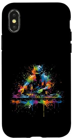 Carcasa para iPhone X/XS DJ Rave EDM Music Festival DJ y Tocadiscos Pintura Splash Art