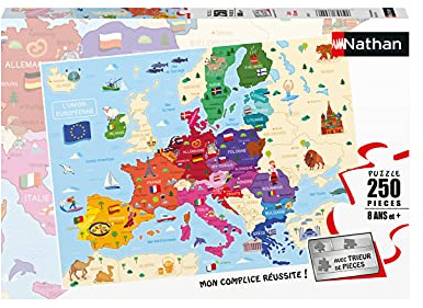 Nathan - Kinderpuzzle – 250 Teile – Karte von Europa – Mädchen oder Jungen ab 8 Jahren – hochwertiges Puzzle – Dicker und robuster Karton – Kartographie – 86879