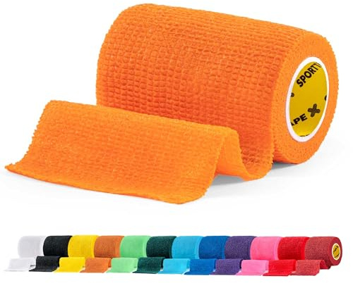 SPORTTAPE Self-Adhesive Cohesive Bandage, 7.5cm x 4.5m, Orange Single Roll | Compression & Vet Wrap for Dogs, Horses, Sports Stretch Tape for Football, Ankles, Joints, Fingers, Wrists & Sock Tape