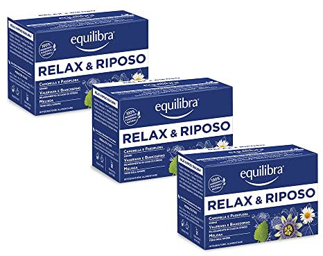 Equilibra Integratori Alimentari Tisane, Tisana Relax e Riposo, 100% Ingredienti Funzionali, Favorisce il Sonno, con Camomilla, Passiflora e Valeriana, Materiali 100% Riciclabili, 3 Pezzi da 15 Filtri