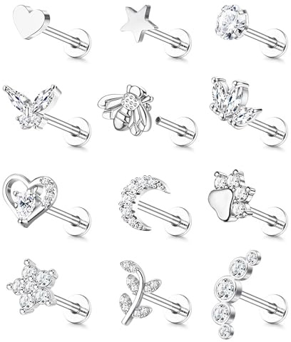 YADOCA 16G 18G Tragus Earrings for Women Flat Back Hypoallergenic Surgical Stainless Steel Cartilage Earrings Daith Conch Helix Medusa Nose Piercing Jewelry Flatback Gold Stud Earrings Set 6 7 8 10 MM
