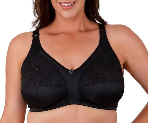 Women's Cotton Blend Comfort Support Full Cup Non Padded Non Wired Embroidered Bra (Black, 38H)