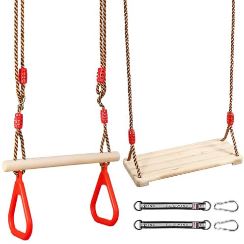 Balancoire Exterieur Bois, Balançoire Enfant Adulte, Balancoire Arbre avec Corde Balancoire Réglable, Siege Balancoire pour Jardin Intérieur/Extérieur (Planke+ Rot Aufhängering)