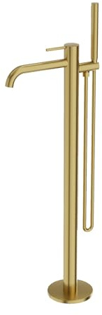 Lavita Orion - Rubinetto autoportante per vasca da bagno in oro spazzolato, rubinetto per vasca da bagno, rubinetto per bagno, design lussuoso
