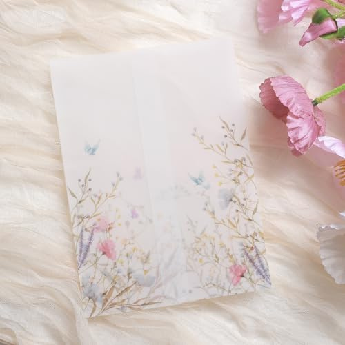 ABIDISO 50 Pack Vellum Jackets for 5x7 Invitations - Pre-Folded Vellum Paper 5x7, 130GSM Translucent Wedding Invitations Wraps for Wedding, Birthday Invitation (Colorful Wildflower Pattern) | Translucent Colorful Wildflower Vellum Paper Wraps with Chamfered Edge for Wedding Invitations, Baby Shower, Birthday Cards