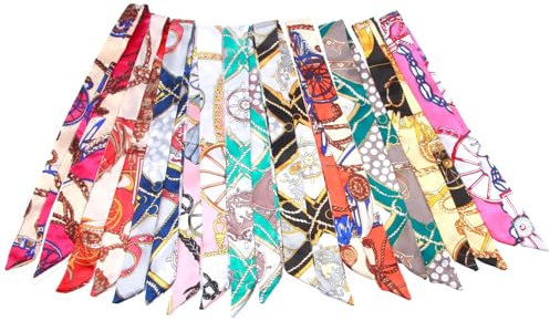 Smomend 10 PCS Seidenschal Seidentuch, 82 × 3.6 cm, Farbigen Schals für Damen, Hochwertiges Seidenimitat in Verschiedenen Designs, Vielseitig Kombinierbar, als Accessoire,