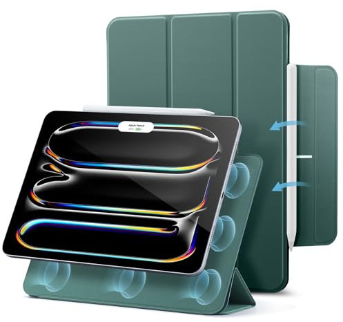 ESR for iPad Pro 11 inch Case M5/M4 (2025/2024), Powerful Magnetic Attachment, Slim Trifold Stand Case, Supports Pencil Pro and Pencil (USB-C), Durable Protection, Rebound Series, Green