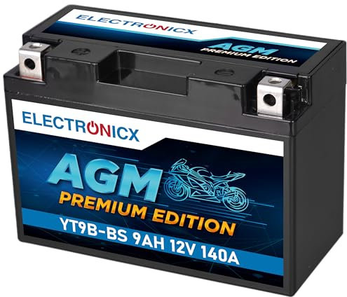 Electronicx YT9B-BS AGM Motorradbatterie 12V 9Ah 140A – Starterbatterie wartungsfrei auslaufsicher, vibrationsfest & versiegelt – kompakte Powersport Batterie – Für Roller, Quad, ATV und Motorrad