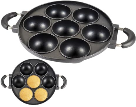 Biscuit en fonte - Biscuit en fonte | Grande plaque à muffins de 7 tasses, outil de cuisine rond antiadhésif, poêle en fonte pré-assaisonnée pour cuisiner des biscuits, des muffins, des gâteaux