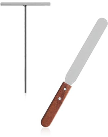 PARFCO Spatule Crepe, en Forme de T Râteau à Crêpe, Manche en Bois 32 cm Distributeur de Crêpes Spatule, Inox, Etaleur Crepe, pour Réaliser des Gâteaux, Crêpes, Pancakes