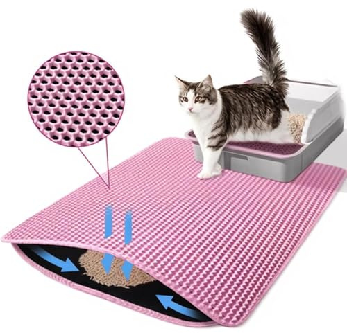 ZVD Tapis Litiere Chat,Tapis de Litière pour Chat Avec Couche Antidérapante,Tapis pour chat Imperméable, Antidérapant, Tapis Chat,Tapis de Toilette Chat pour Les Types de Chat Bac à Litière (Rose)