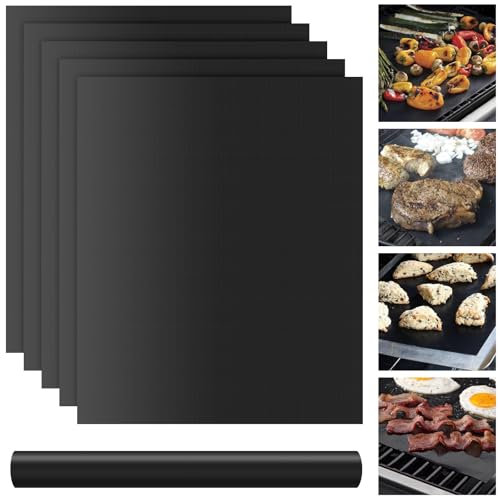 Tapvai Set Di 5 Tappetini per Barbecue, 40x33 Cm, Antiaderenti, Riutilizzabili, Per Griglia A Gas Carbone Forno E Griglia Elettrica