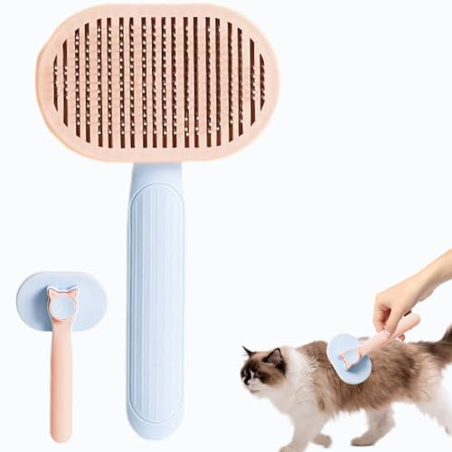 Staiko Katzenbürste mit Auslöseknopf, Selbstreinigende Haustier Hundebürste Katzenbürste Universal Haustier Bürsten für Entfernt Loses Fell und Massage