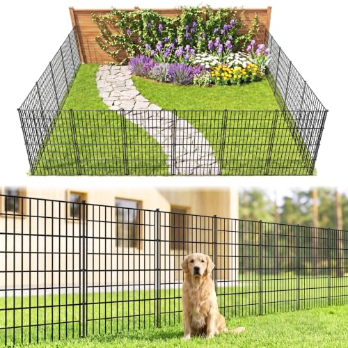 Thealyn Garden Fence 101cm High x 71cm Wide (10 Panels, Total Length 7m) No Dig Outdoor Rustproof Metal Decorative Dog Animal Barrier Border Fence for Yard Patio Flower Bed