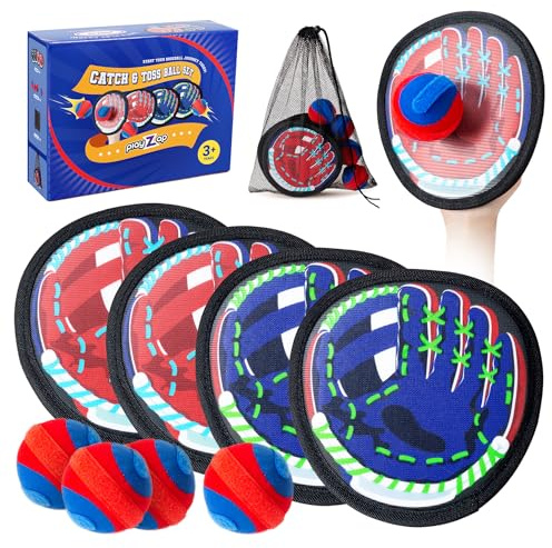 U&C Planet Toss and Catch Ball Set - 4 Bats & 4 Balls with Storage Bag, Outdoor Indoor Games for Kids & Adults, Sticky PVC Paddles & Soft Balls, Perfect for Beach Garden Party