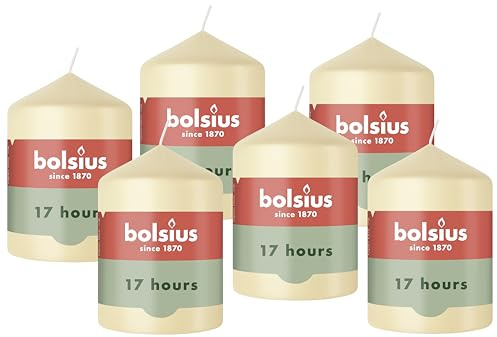 Bolsius - Essentials - candela a pilastro - beige - 8cm - 6 pezzi - candela decorativa - contiene cera vegetale naturale - senza olio di palma