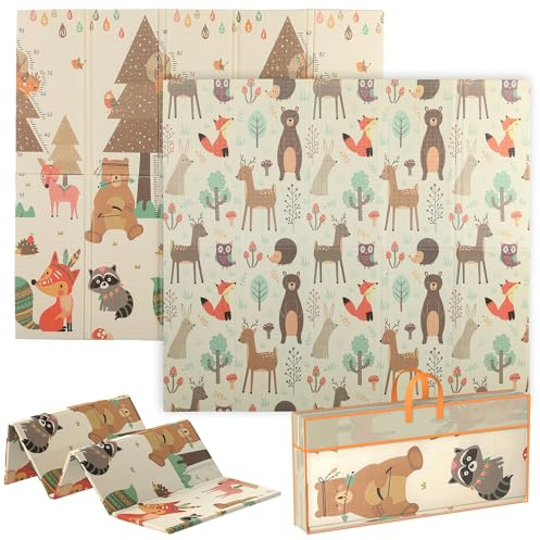 AIYAPLAY Alfombra Bebé Acolchada Plegable Reversible 196x176x1,5 cm Diseño de Bosque y Animales Tapete de Actividades Bebé XPE Doble Cara Impermeable Multicolor