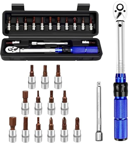 Zuxbolf Chiave Dinamometrica Bici/Moto 1/4'' | 2~24 Nm con Cricchetto Reversibile a 72 Denti,13 Pz Inserti per Chiavi a Bussola,Barra Estensione e Scatola per Bici Auto Moto